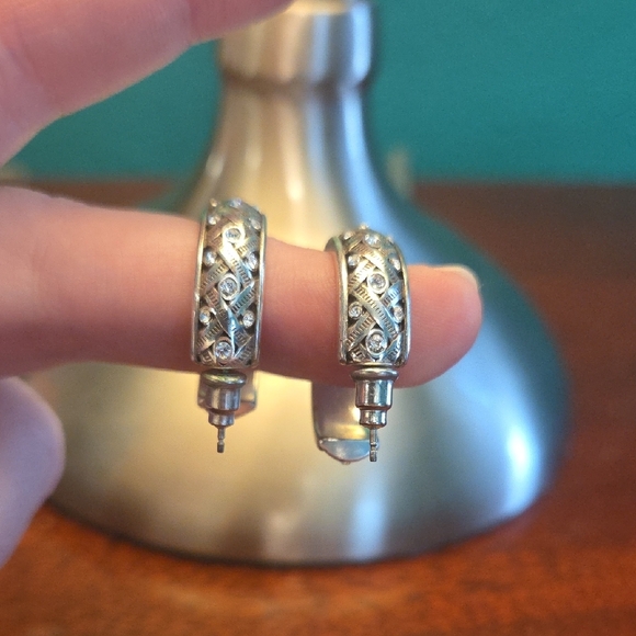 Brighton Braided With Rhinestones Hoop Earrings EUC - Picture 2 of 4